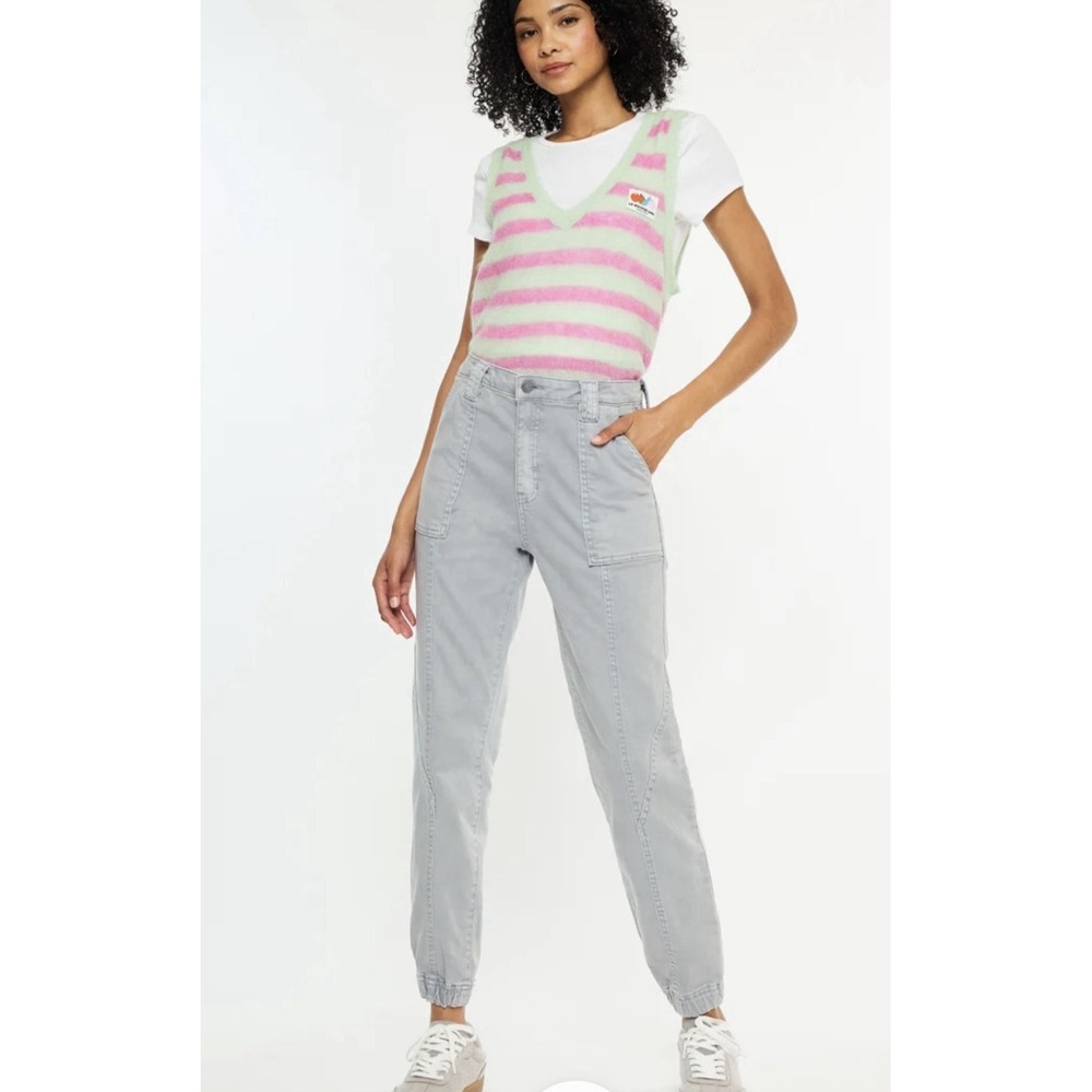 KanCan Tatiana High Rise Waist Jogger Gray Denim Pants Size 15 NWT